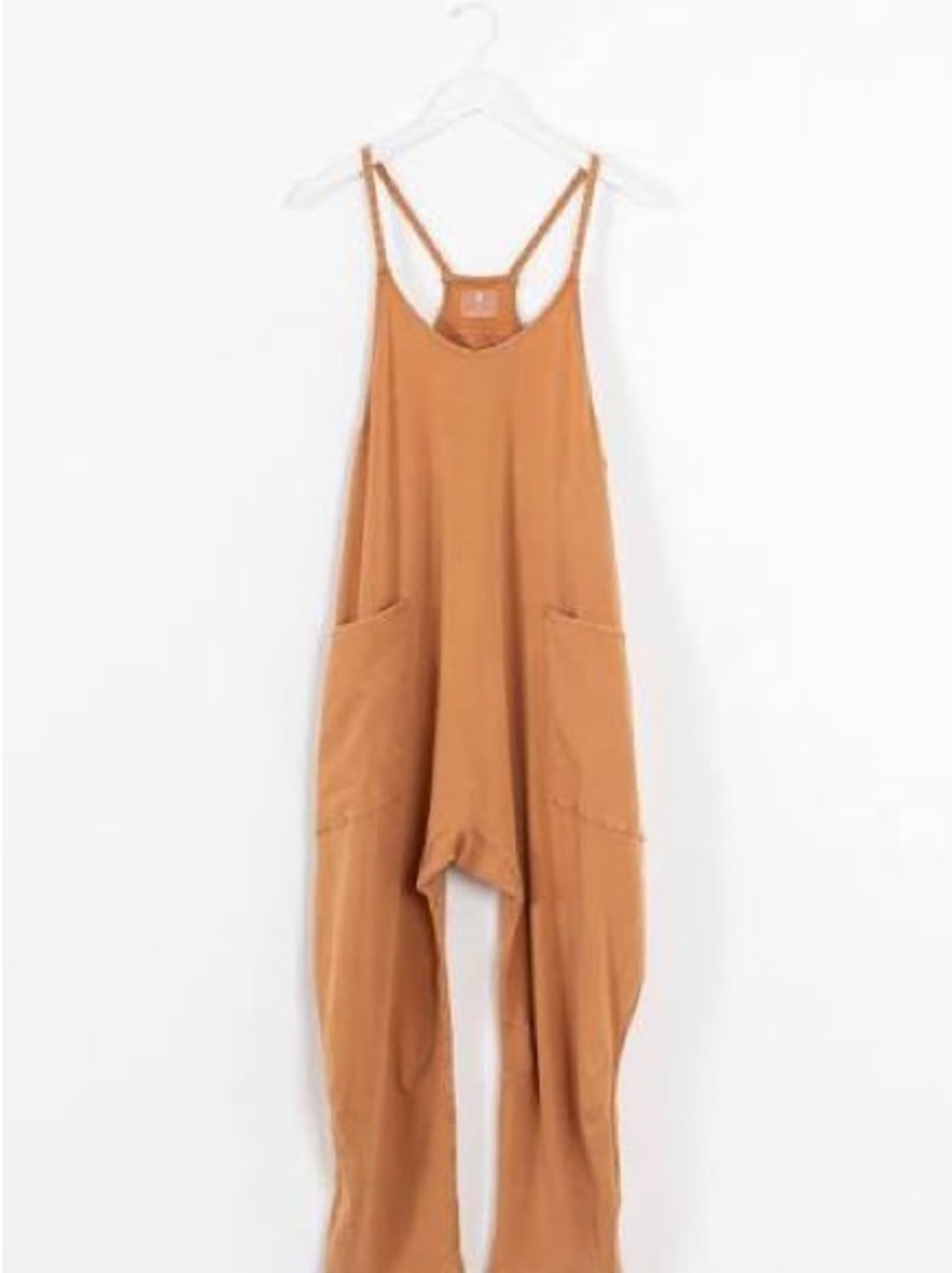 Free People Relaxed Camel-Brown Spaghetti-Strap Jumpsuit